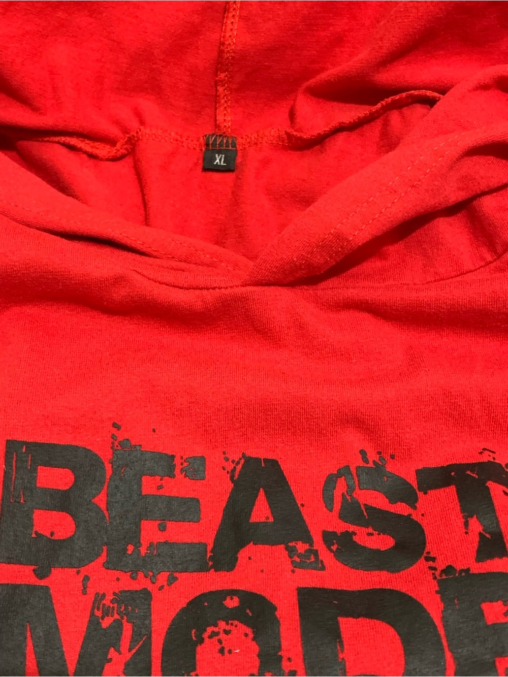 Beast Mode Sleeveless Muscle Red Hoodie Black Graphic Size XL Gym Workout - Picture 4 of 5
